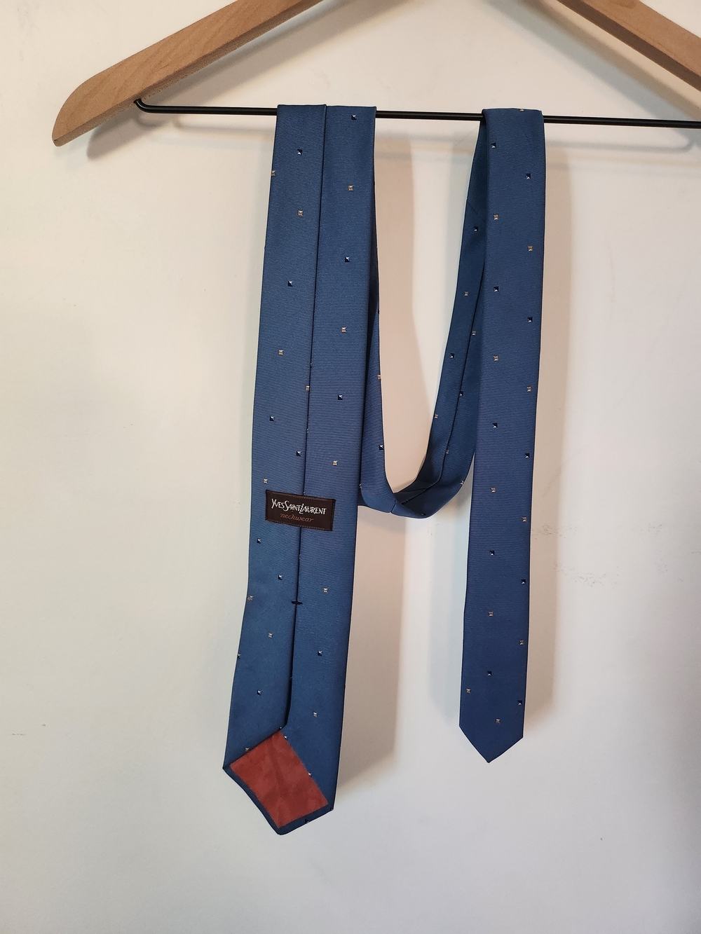 Yves Saint Laurent Blue Silk Tie with Micro Dot Pattern